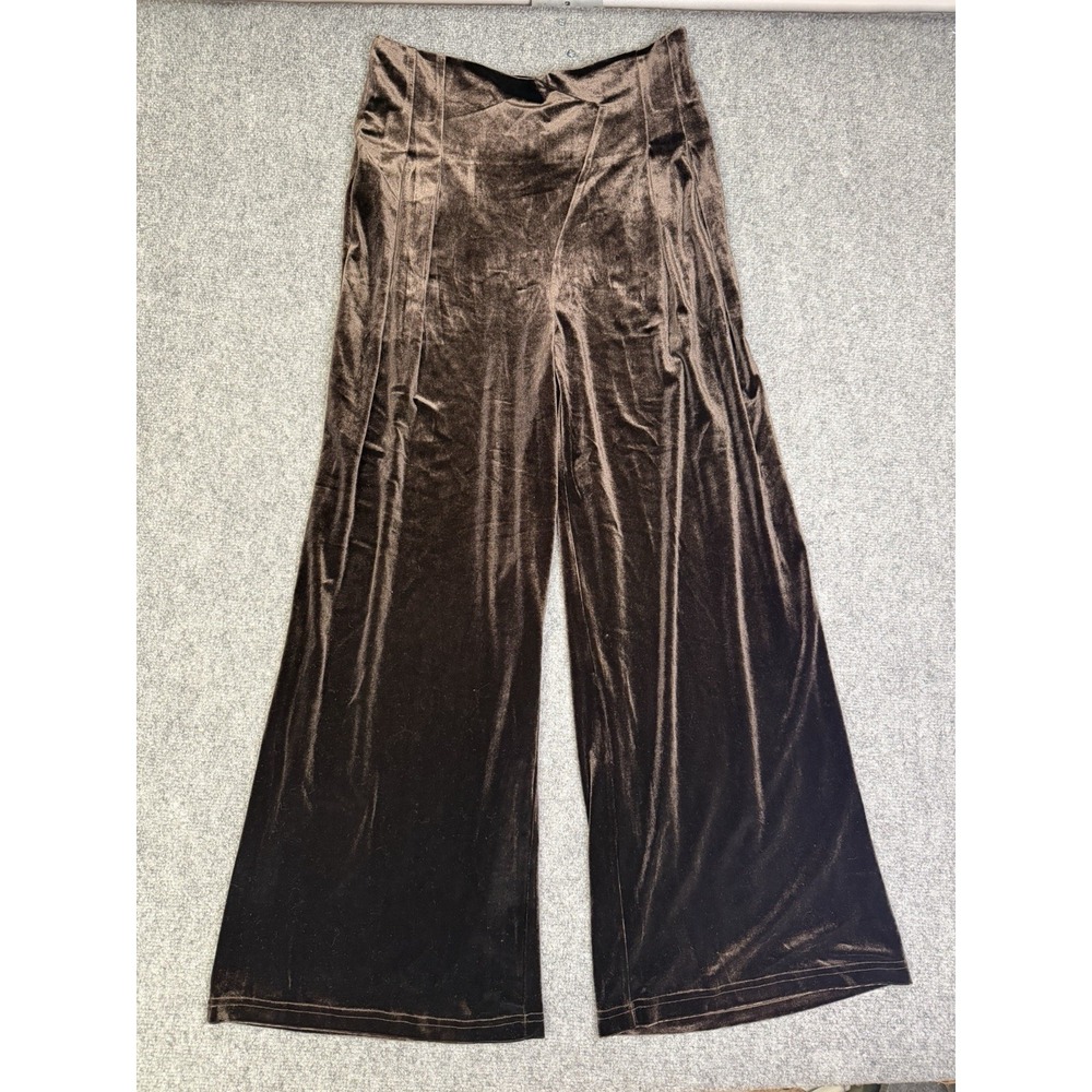 Women's Commense Brown Wide Leg High Rise Velour Pants Size Large New With Tags